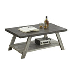 ZUN Athens Contemporary Two-Tone Wood Shelf Coffee Table in Weathered Walnut and Gray T2574P164645