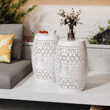 9.4" Steel Patio End Table, Round Hollow Drum Side Table, Accent Table for Indoor and Outdoor, White 56990579