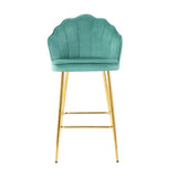 Shell shape green velvet bar chair, gold-plated metal chair legs, suitable for coffee shop, bar, W210P224254