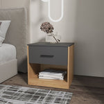 ZUN Solomon Nightstand with a Drawer, Natural Oak and Matt Grey B128P263724