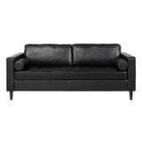 Mirod Mid-Century Modern PU Leather 3-Seat Sofa, Tufted Design, Solid Wood Legs, 2 Bolster Pillows, N760P285734B