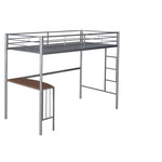 ZUN Twin Metal Loft Bed with Desk, Ladder and Guardrails, Loft Bed for Bedroom, Silver MF286452AAN