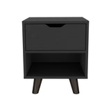 ZUN Crail Nightstand with 1 Open Storage Shelf, 1 Drawer and Wooden Legs B200P188873