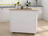 Kitchen island rolling trolley cart with Adjustable Shelves and towel rack rubber wood table top W28235386