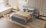 Full Size Platform Bed With Drawer And Two Shelves, Gray N709P214183E