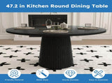 47 inch Round MDF Dining Table for 4, Modern Farmhouse Kitchen Table with Wood Strip Base, Black 49913850