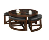 Dark Walnut Coffee Table Glass Insert Top Ottoman Included Table Set Living Room Furniture B011P246328
