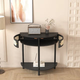 Unique Half Moon Design End with Sliding Rattan Door,Elegant Semi-circle Entryway Console W2557P183329