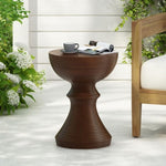 ZUN 16" Ribbed Brown Concrete Outdoor Side Table with Hourglass Design – Weather-Resistant Accent for N767P192100W