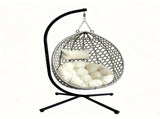 Foldable Hanging Egg Chair with Stand, HDPE Rattan Wicker Swing Chair with Cushion, Heavy Duty Frame 89290166