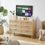 ZUN Bedroom dresser, 6 Double Dresser with rattan drawers, wood chest of drawers for kids living W1162P190401