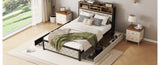 ZUN Metal Full Size Platform Bed With 4 Drawers, Upholstered Headboard and Footboard, Sockets and USB WF321762AAA