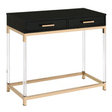 Black High Gloss and Gold Console Table with 2 Drawers B062P185721