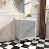 Fully Assembled 30'' Grey Freestanding Single Sink Bathroom Vanity with 2 Handle Sets and Engineered W1826P308972
