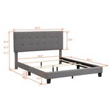 ZUN Upholstered Platform Bed with Tufted Headboard, Box Spring Needed, Gray Linen Fabric, Queen Size WF280787AAE