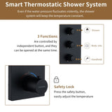 3 Functions 12 Inch Ceiling Mounted Thermostatic Shower System in Matte Black T3609P352710