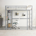 ZUN Twin Size Metal Loft Bed with Desk and Storage Shelves, 2 Built-in Ladders & Guardrails, Loft Bed 37145226