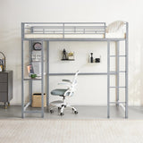 ZUN Twin Size Metal Loft Bed with Desk and Storage Shelves, 2 Built-in Ladders & Guardrails, Loft Bed 37145226