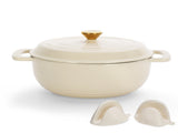 Cast iron 5QT cooking pot - ceramic white - comes with two silicone gloves - Enamel pot 06079080