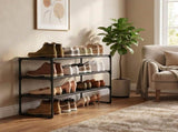 3-Tier Stackable Reversible Shoe Rack Organizer, Black Steel & Plastic, Tiered Shoe Rack Shelf, 13134429