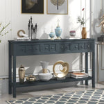 ZUN Rustic Entryway Console Table, 60" Long Sofa Table with two Different Size Drawers and Bottom Shelf 49120288