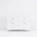 ZUN High Glossy Surface 6 Drawers Chest of Drawer with Golden Handle and Golden Steel Legs White Color W2139134915