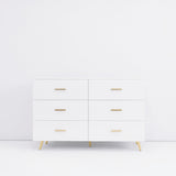 ZUN High Glossy Surface 6 Drawers Chest of Drawer with Golden Handle and Golden Steel Legs White Color 74988544