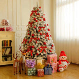 6 FT Pre-lit Snow Flocked Christmas Tree, Artificial Hinged Xmas Pine Tree with 800 Branch Tips, 300 26717243