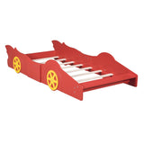 Twin Size Race Car-Shaped Platform Bed with Wheels,Red WF298789AAJ