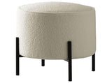 Beige and Matte Black Round Upholstered Ottoman B062P145506