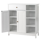 ZUN Double-Door Bathroom Cabinet with 2, Adjustable Panels, 1 Drawer and 3 Side Shelves, White 21280126