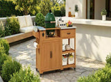 55.4" Outdoor Solid Wood Kitchen Cart, Stainless Top Grill Cart, Kitchen Island with Spice N717P507999A