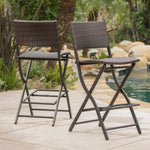 ZUN Outdoor Wicker Barstools Faux Rattan Patio Bar Stools Foldable Chair, Multibrown, Set of 2 59958.00MBN