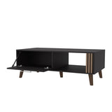 ZUN Govan Coffee Table with a Door, Conical Legs, and Open Storage, Wengue B128P263709