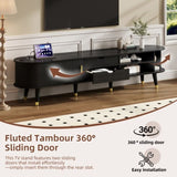 Wooden Oval Fluted TV Stand with Charging Station for TV up to 80", Mid-Century N721P297567B
