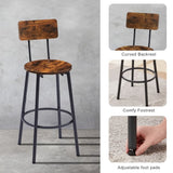 ZUN Round bar stool set with shelves, stool with backrest Rustic Brown, 23.6'' Dia x 35.4'' H W116294524