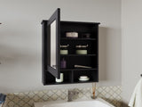 Medicine Cabinet 29" H, with 5 Shelves, 1 Door, and 1 Mirror, Black B097P250881