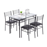 Iron Glass Dining Table and Chairs Black One Table and Four Chairs PU Cushion 36919194