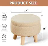 ZUN Storage Ottoman, Modern Round Footrest with Soft Padded Seat, Teddy Velvet Footstool with Wood Legs, 51999705