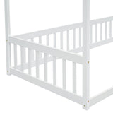 Twin Size Canopy Frame Floor Bed with Fence, Guardrails,White W504P143278