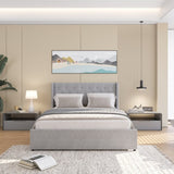 Queen Size Bed Frame with 4 Storage Drawers and Wingback Headboard, Button Tufted Design, Light Grey W1303P227896