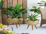 Set of 2 Metal Planter With Wood Legs Stand, LD18.5x23.5" SD15.7x20" W2078P498308