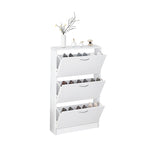 ZUN Shoe Cabinet for Entryway, White Narrow Shoe Storage Cabinet Flip Down Shoe Rack Wood 3 Tier Shoe 58259899