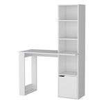 ZUN White Computer Desk with 4-Tier Bookcase and 1-Door Cabinet B062111728