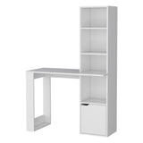 ZUN White Computer Desk with 4-Tier Bookcase and 1-Door Cabinet B062111728