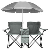 Portable Outdoor 2-Seat Folding Chair with Removable Sun Umbrella Grey 17431575