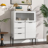 ZUN Sideboard with 3 Drawers ,1 door and 1 glass Door Wood Cabinet with Storage for Kitchen, Dining W409P153983