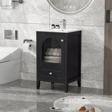 ZUN 20" Bathroom Vanity with Sink, Bathroom Cabinet with Soft Closing Glass Door, A Drawer, Black N725P185457B