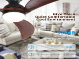52 Inch Modern Ceiling Fan With 3 Color Dimmable Solid Wood Blades Remote Control Reversible DC W934P152322