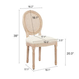 ZUN HengMing Upholstered Fabrice With Rattan Back French Dining Chair with rubber legs,Set of 2,Beige W212137125